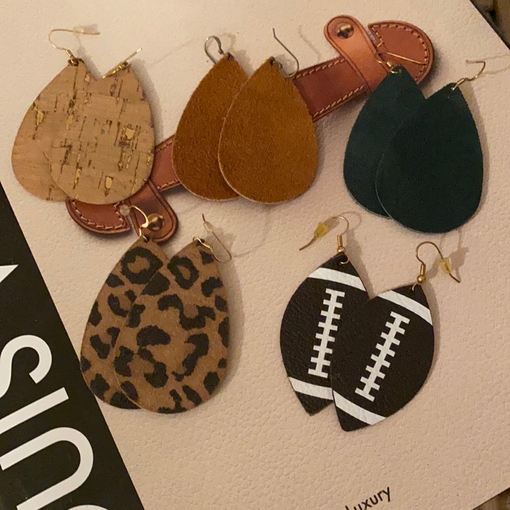 Five pairs 2.5” earrings, footballs are 2.25